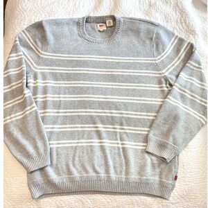 Levis 100% Cotton Sweater Mens XXL Pullover Gray Striped Sweater Crewneck Casual